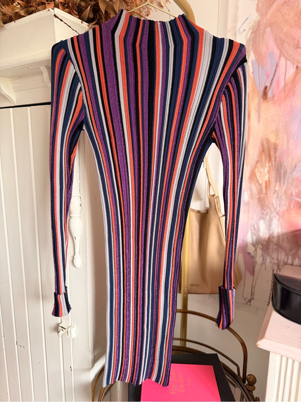 Ronny Kobo Striped Long-Sleeve Mock Neck Sweater Dress - Multicolor